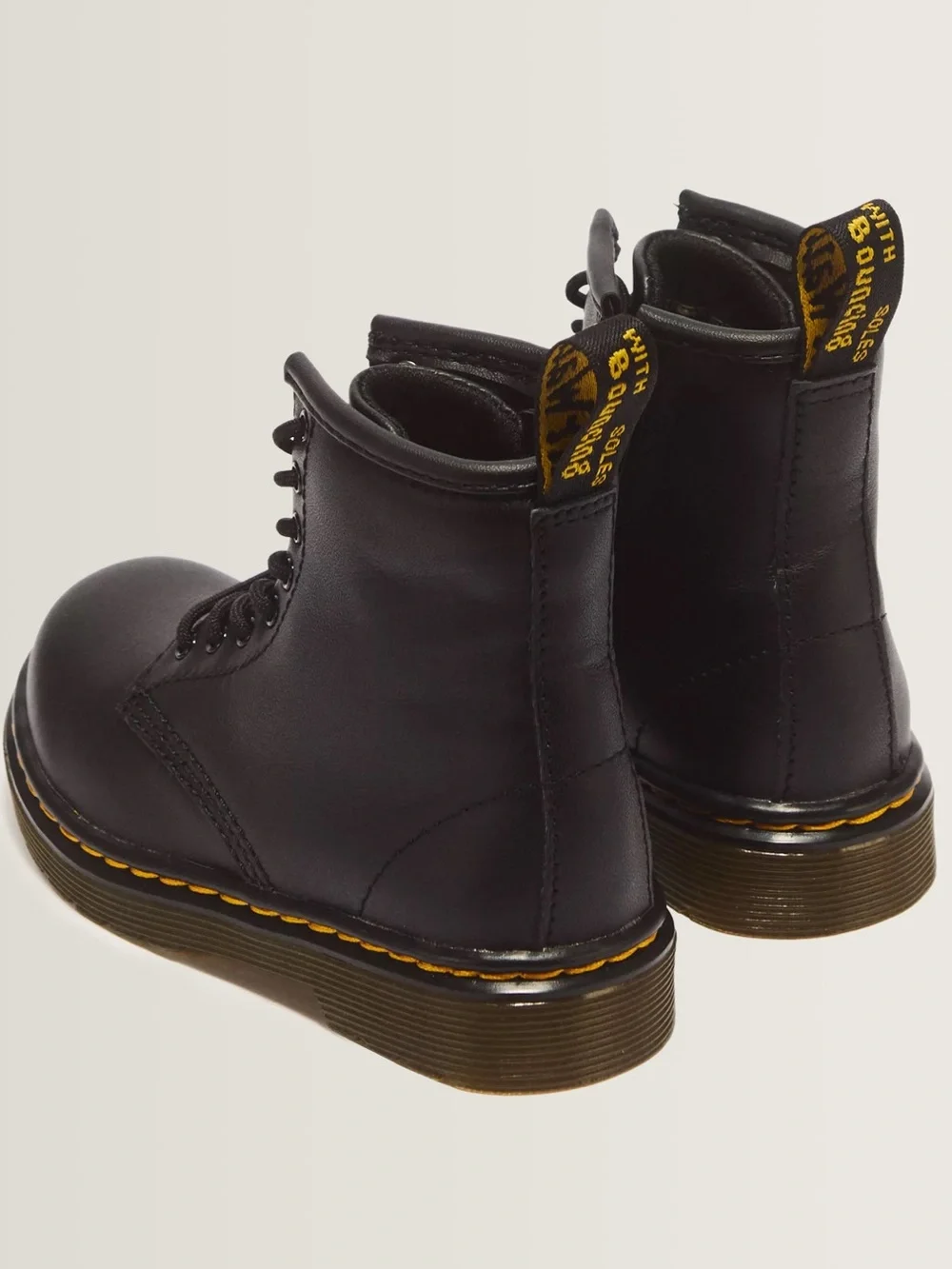 Dr. Martens Toddler 1460 Black Leather Lace-Up Boots with Yellow Stitching Sz 9